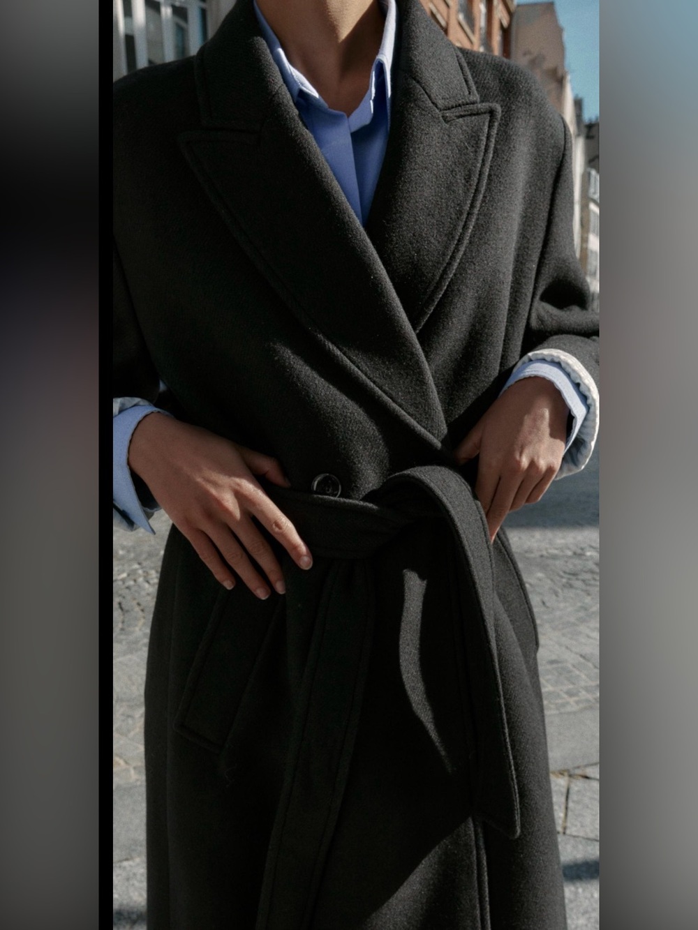 Zara Long Belted Wool Blend Coat – Black, Size L - Picture 7 of 12